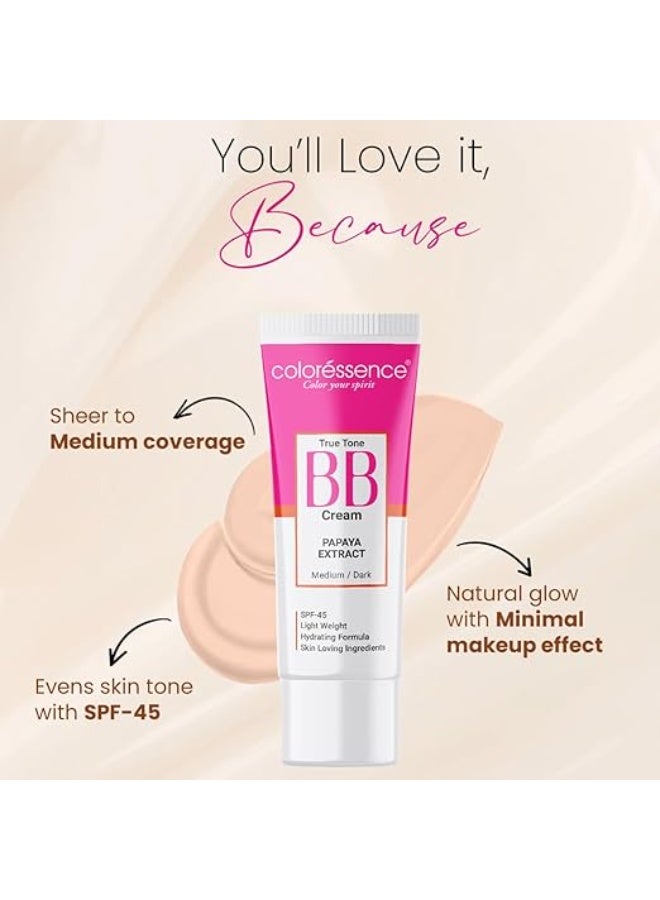 Coloressence True Tone BB Cream for Face Makeup SPF-45, Papaya Extract, 25gm | Lightweight Foundation | | Hydrating Formula | Natural Glow - Image 4